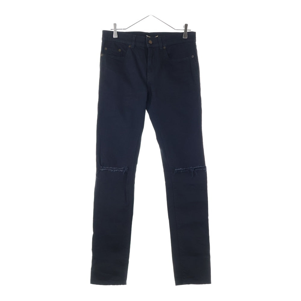 SAINT LAURENT PARIS(サンローランパリ) Crash skinny ボタンロゴ刻印付きクラッシュスキニーデニム ブラック 470030