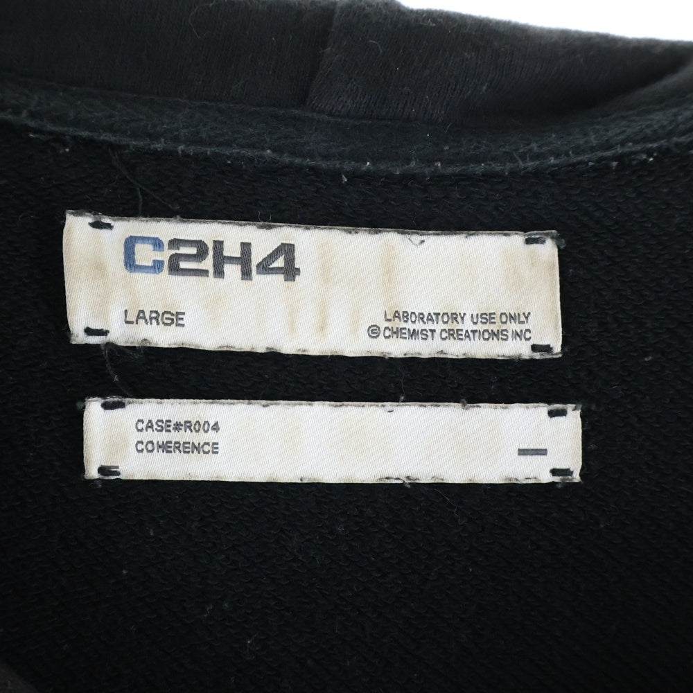 C2H4(シーツーエイチフォー) ドッキング メッシュ デストロイ加工 ジップアップフーディー パーカー ブラック