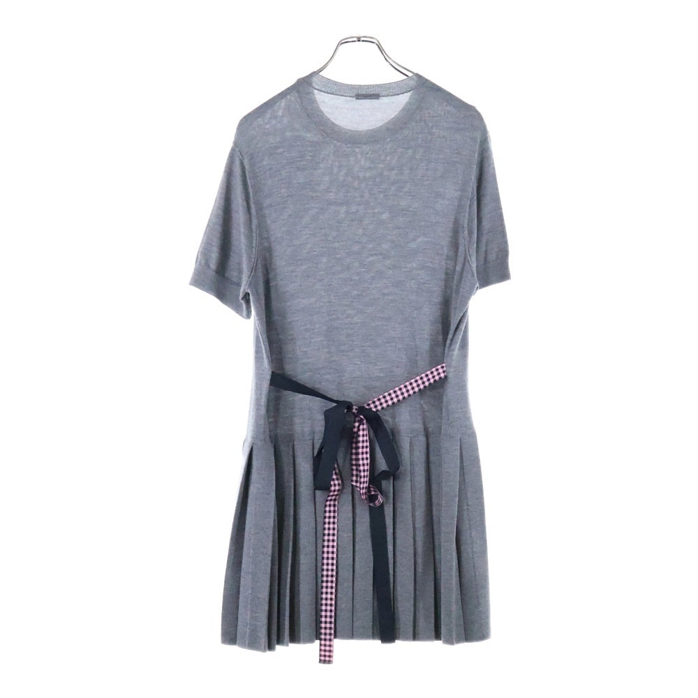 miumiu(ミュウミュウ) ウエストリボン 半袖ニットワンピース グレー レディース MMA602 1PFJ