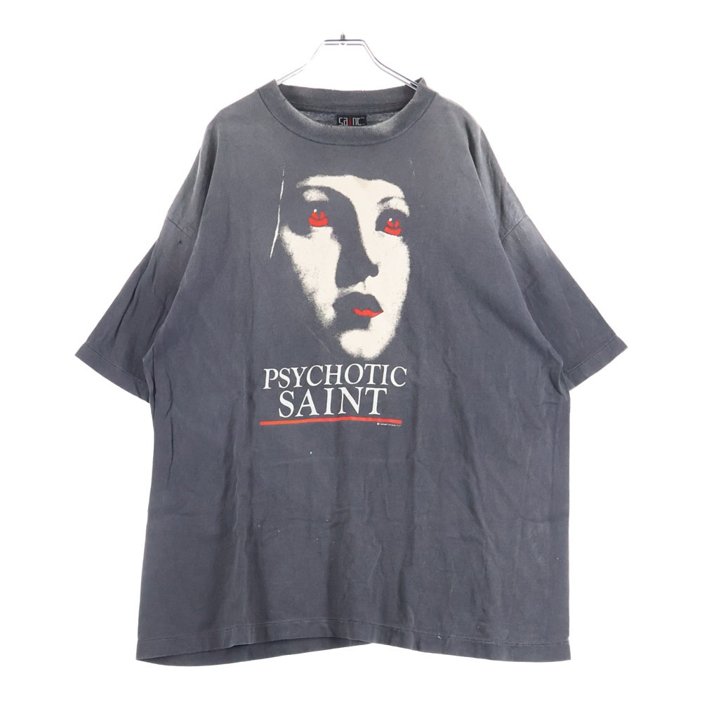 SAINT MICHAEL(セントマイケル) 25SS PSYCHOTIC SNT ヴィンテージ加工 プリントデザイン 半袖Tシャツ カットソー ブラック SM-HR8-0000-004