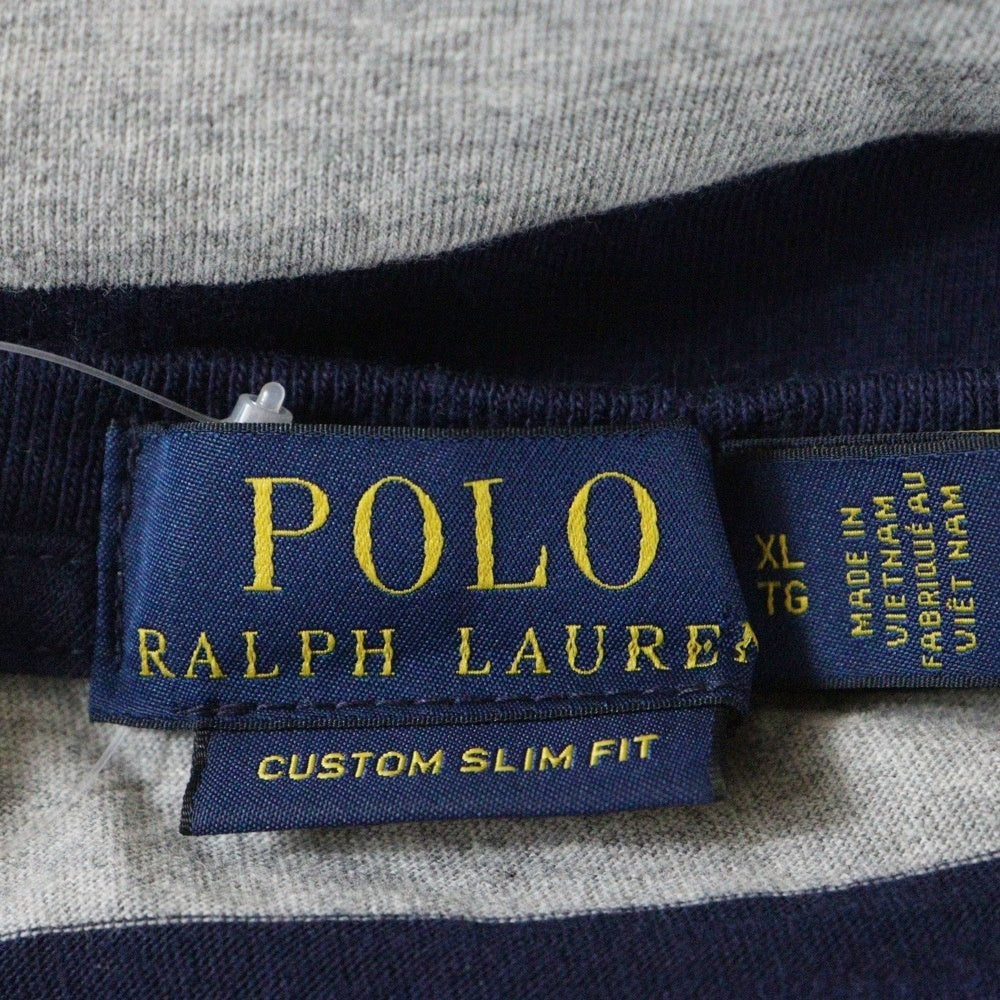 POLO RALPH LAUREN(ポロラルフローレン) ロゴ刺繍 ボーダー柄 クルーネック半袖Tシャツカットソー ネイビー/グレー