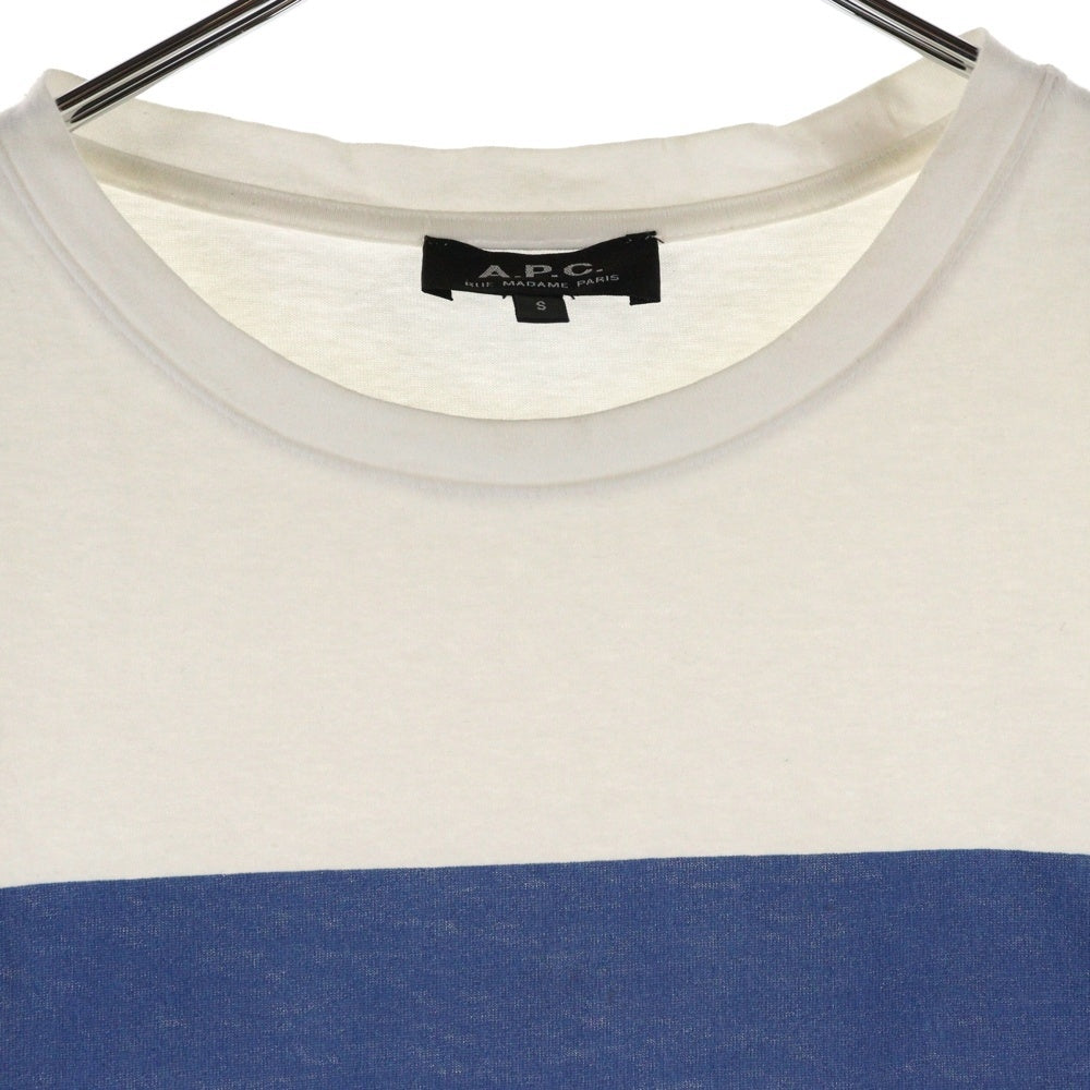 A.P.C(アーペーセー) フロントロゴ クルーネック半袖Tシャツカットソー ホワイト/ブルー