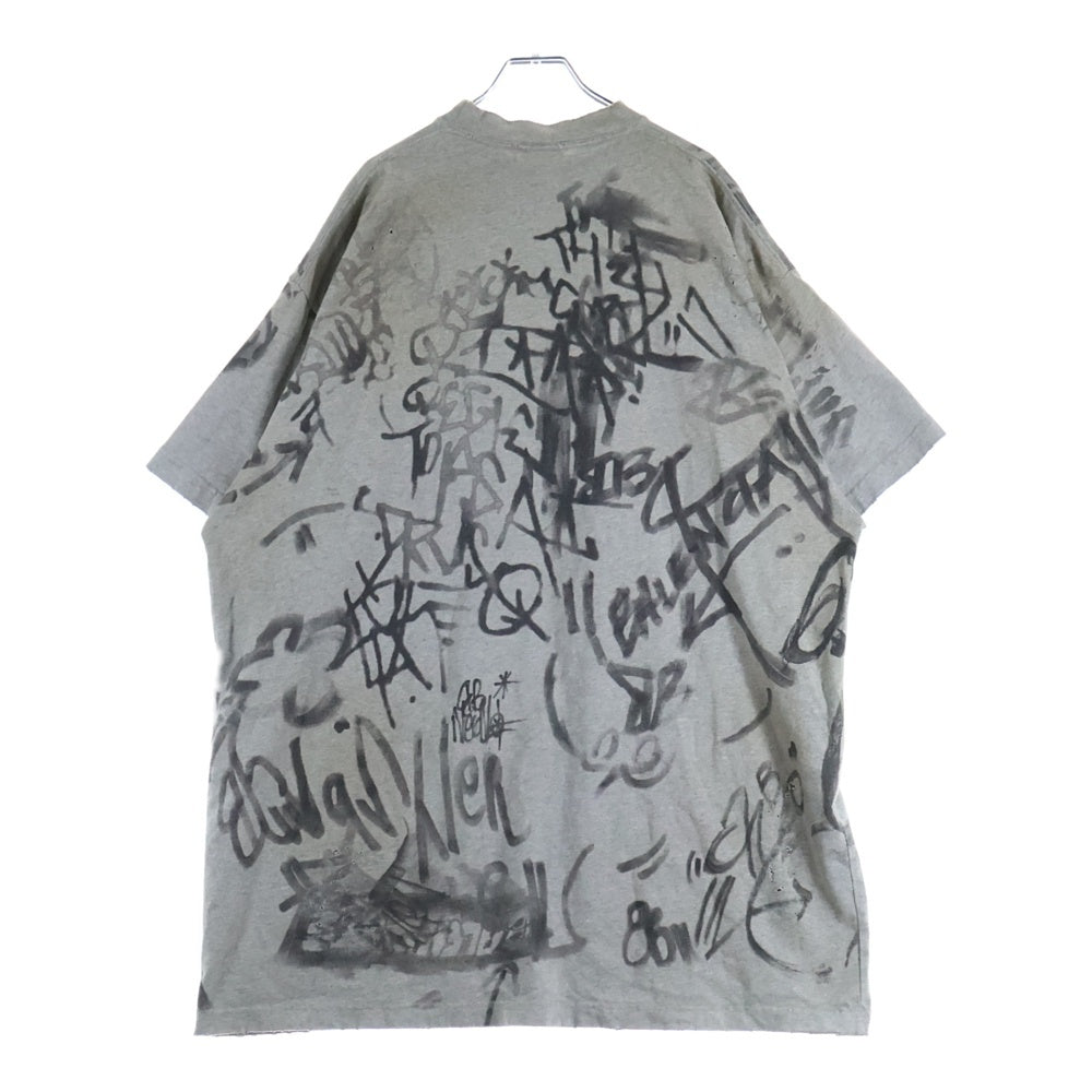 BALENCIAGA(バレンシアガ) 23SS 1300 Skater デストロイ加工 ワッペン 半袖Tシャツ カットソー グレー 739028 TOVA7