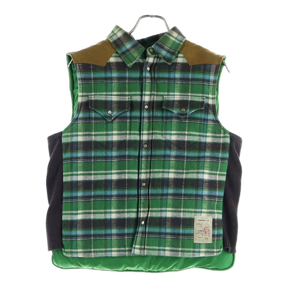 DSQUARED2(ディースクエアード) 15AW チェック切替ヌバックレザーダウンベスト グリーン/ブラウン
