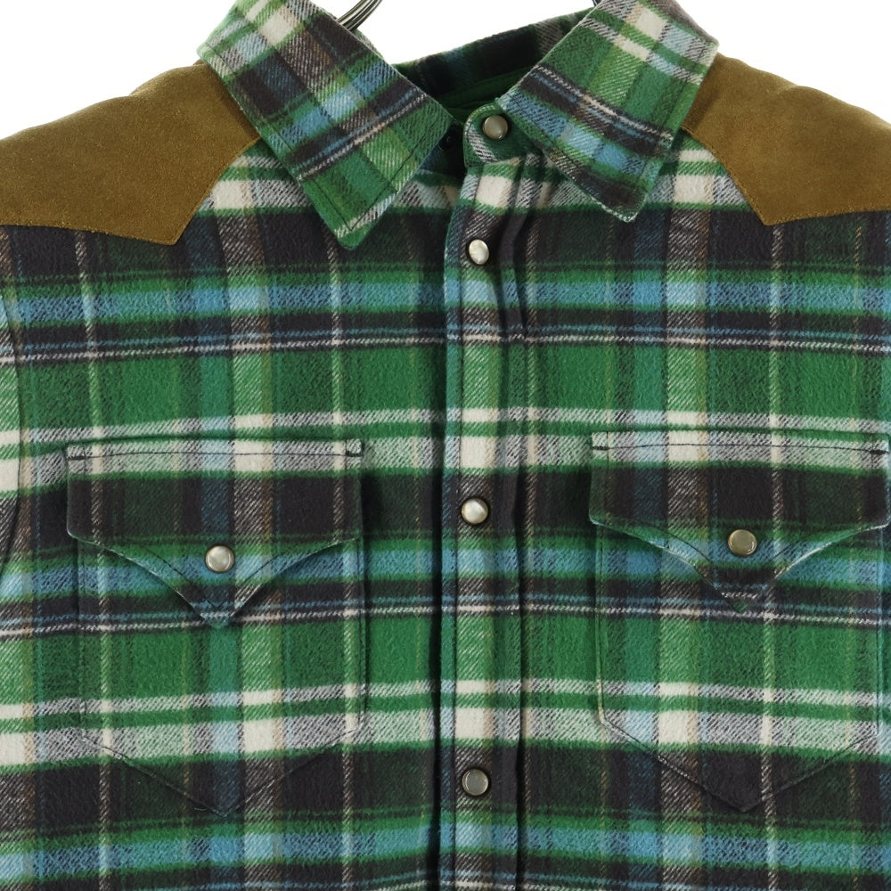 DSQUARED2(ディースクエアード) 15AW チェック切替ヌバックレザーダウンベスト グリーン/ブラウン