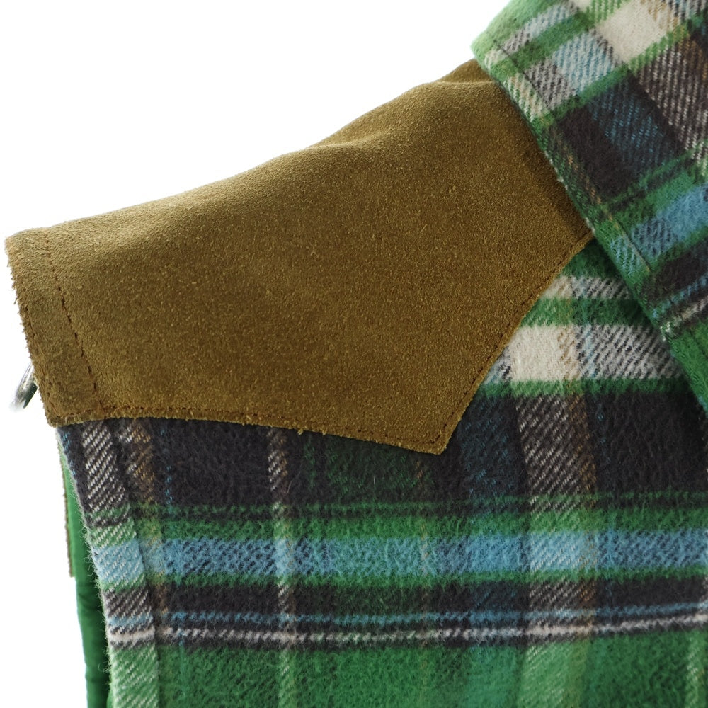 DSQUARED2(ディースクエアード) 15AW チェック切替ヌバックレザーダウンベスト グリーン/ブラウン