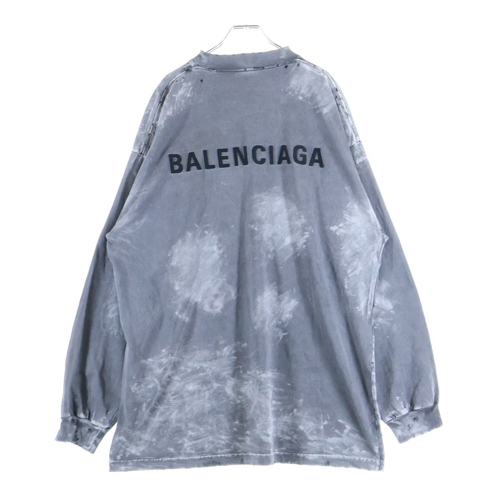 BALENCIAGA(バレンシアガ) 24AW ラージフィット バックロゴ ダメージ加工 ロングスリーブTシャツ ロンT カットソー ブラック 796917