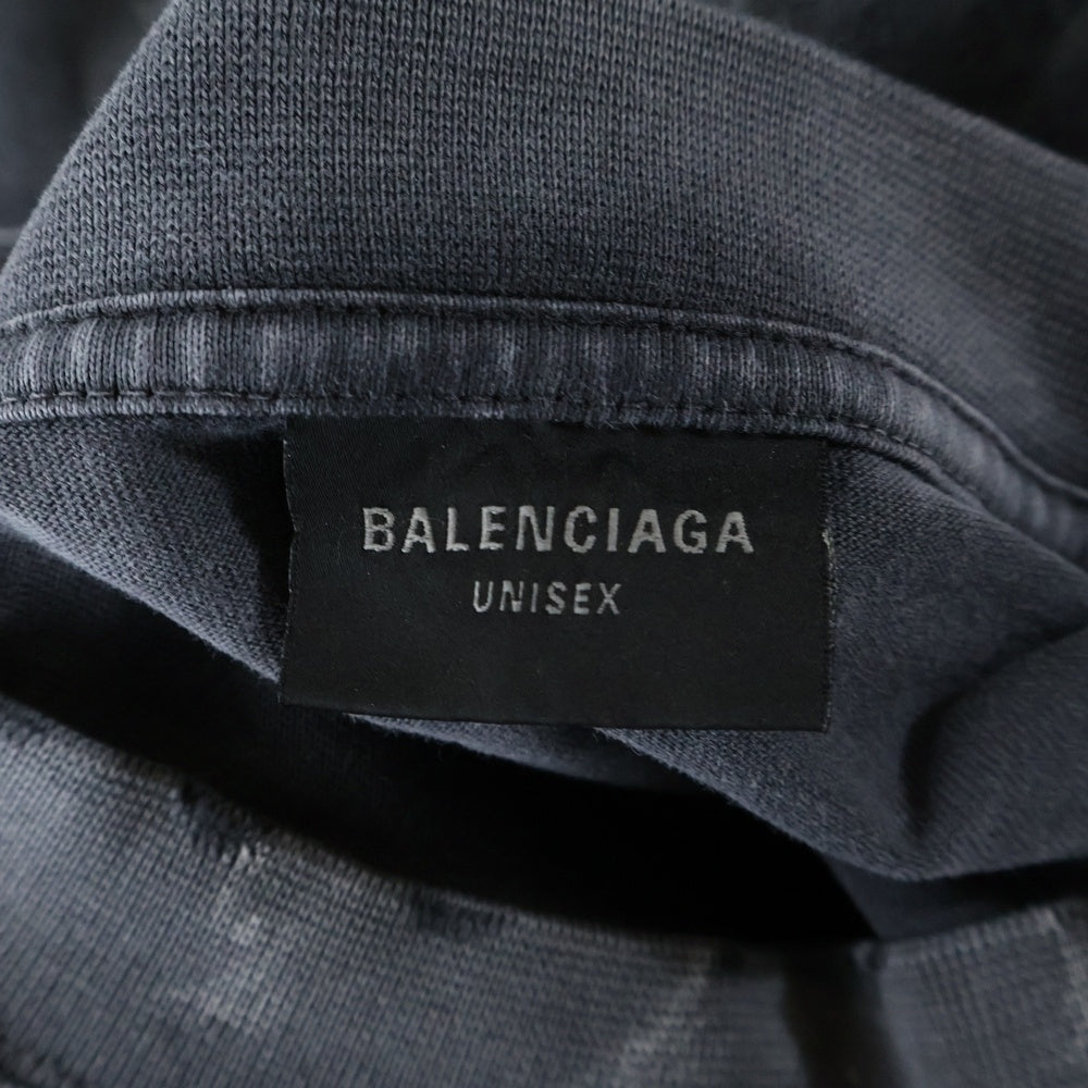 BALENCIAGA(バレンシアガ) 24AW ラージフィット バックロゴ ダメージ加工 ロングスリーブTシャツ ロンT カットソー ブラック 796917