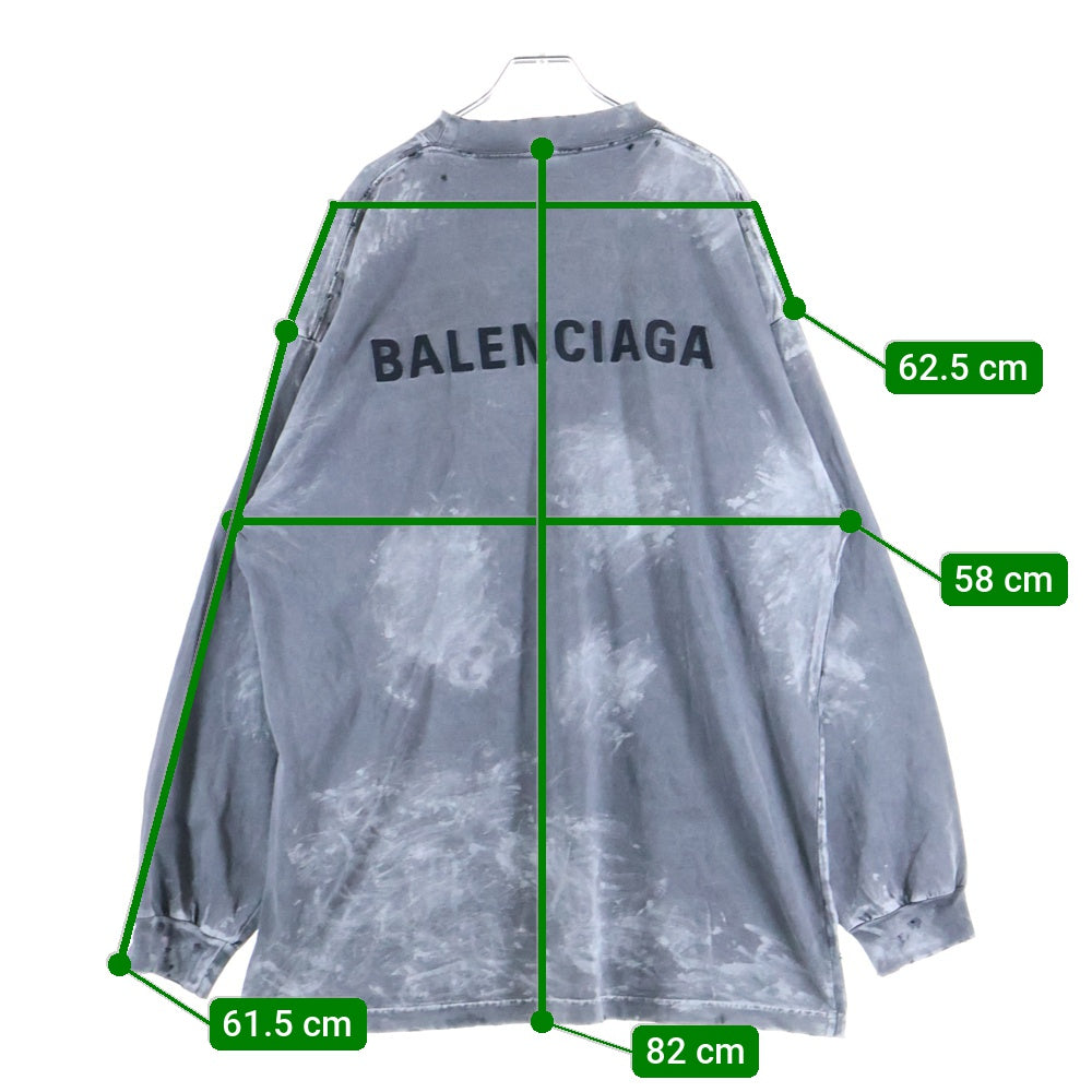 BALENCIAGA(バレンシアガ) 24AW ラージフィット バックロゴ ダメージ加工 ロングスリーブTシャツ ロンT カットソー ブラック 796917