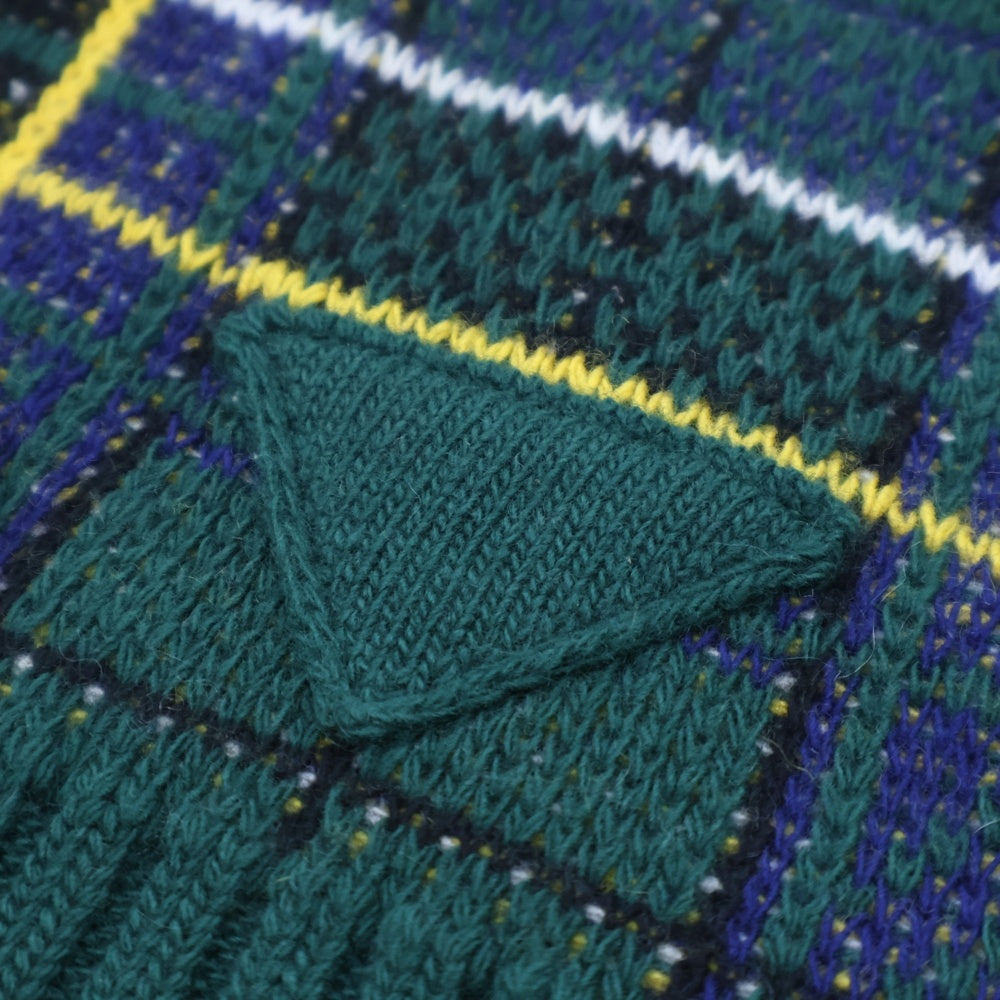 PRADA(プラダ) チェック柄 ニット帽 ビーニー グリーン UMD500