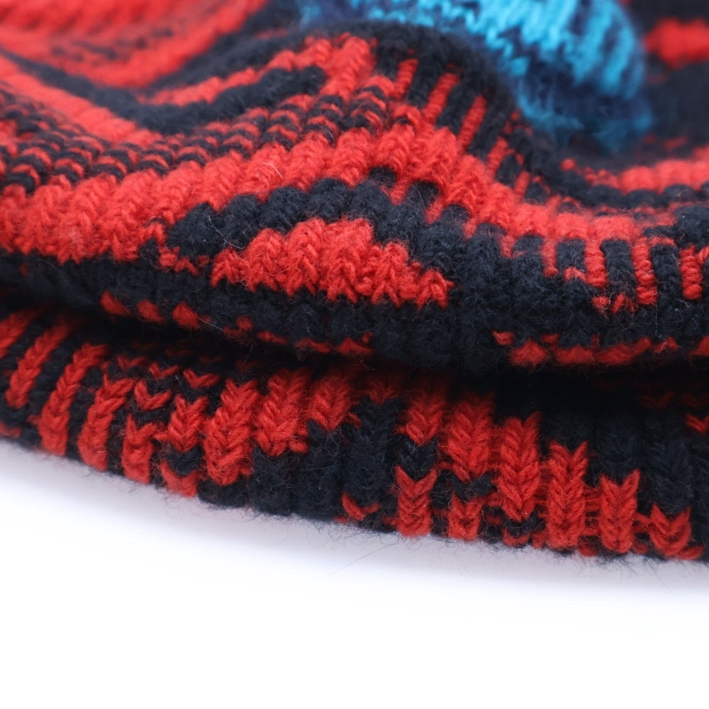 PRADA(プラダ) 総柄デザイン ウールニット帽 ビーニー レッド UMD491