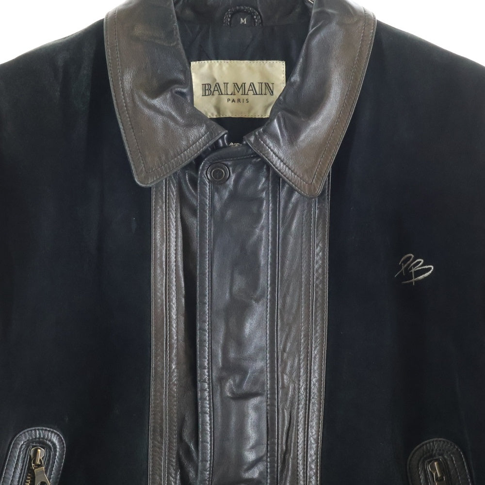 PIERRE BALMAIN(ピエールバルマン) スエード切替 レザージップボンバージャケット ブラック/ブラウン 6816A
