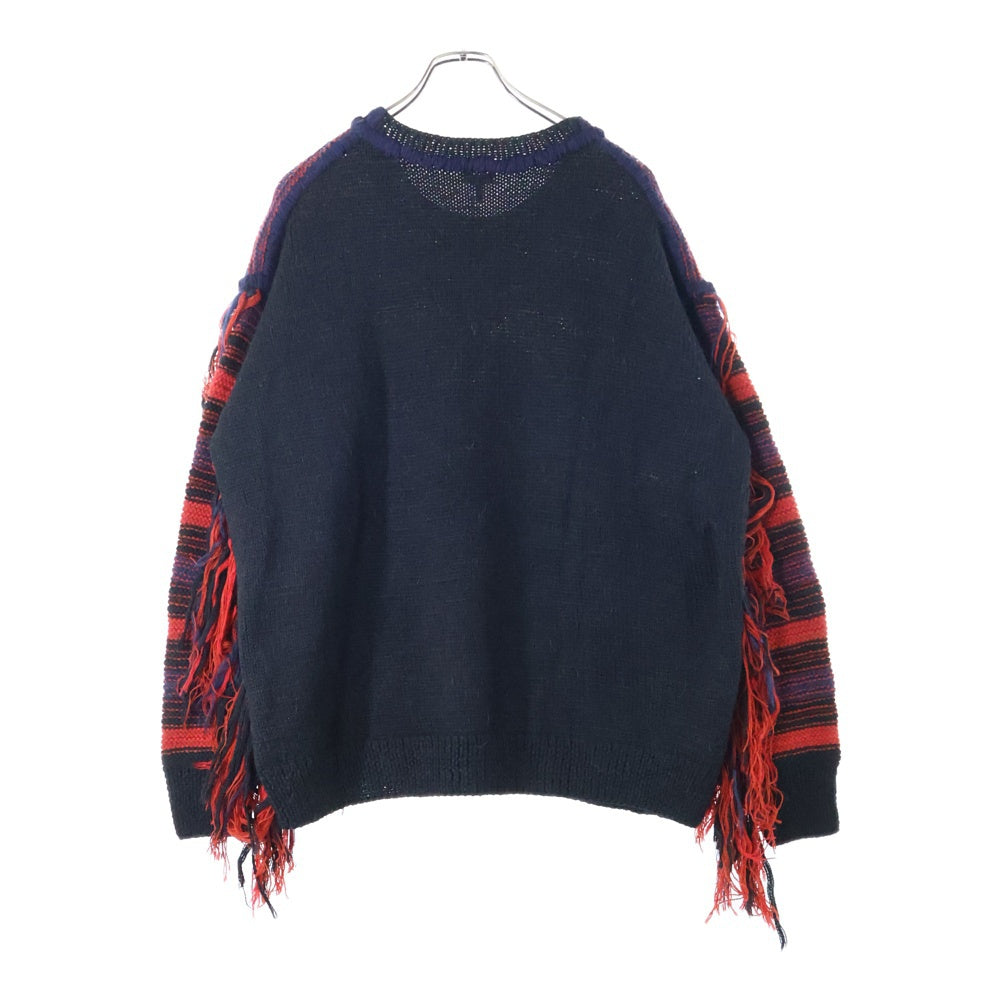 LOEWE(ロエベ) KNIT TOP デザインウールニット フリンジニット ブラック/レッド H3109260OT 7101