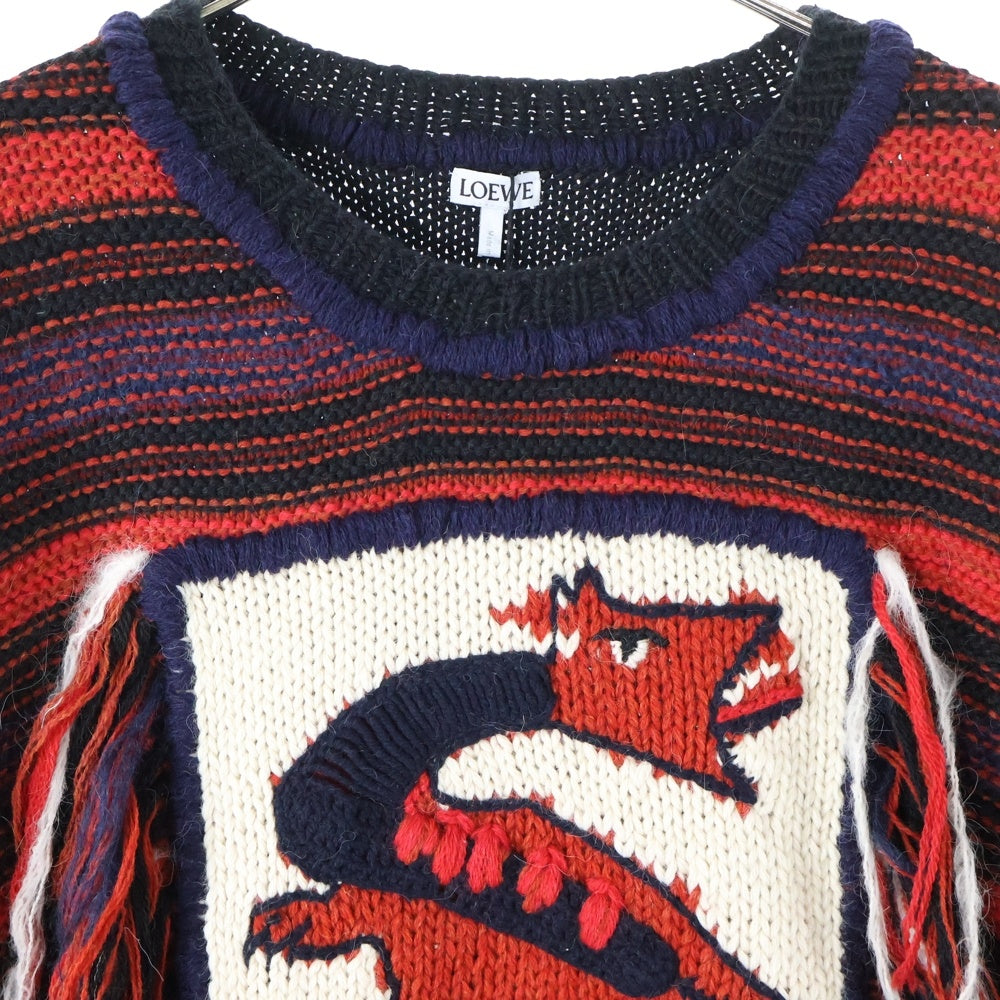 LOEWE(ロエベ) KNIT TOP デザインウールニット フリンジニット ブラック/レッド H3109260OT 7101
