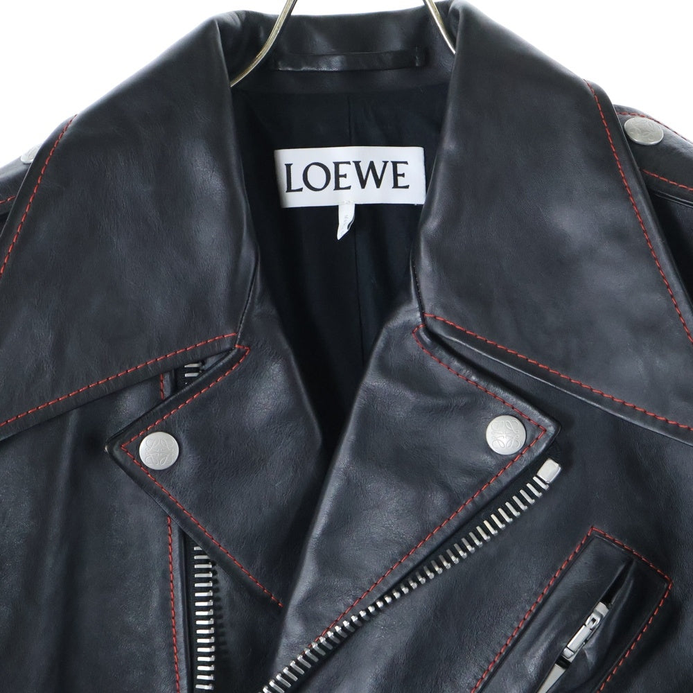 LOEWE(ロエベ) LEATHER JACKET レザージャケット ダブルライダース レッド/ブラック