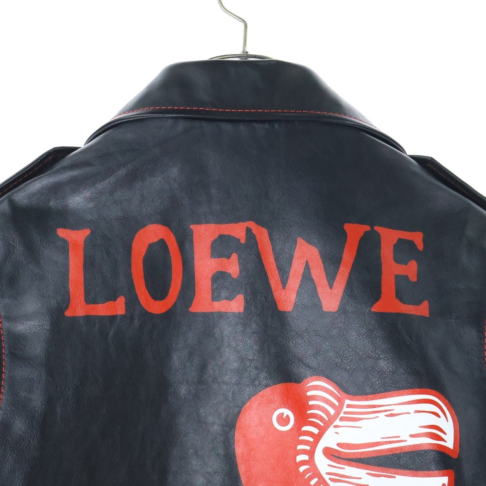 LOEWE(ロエベ) LEATHER JACKET レザージャケット ダブルライダース レッド/ブラック