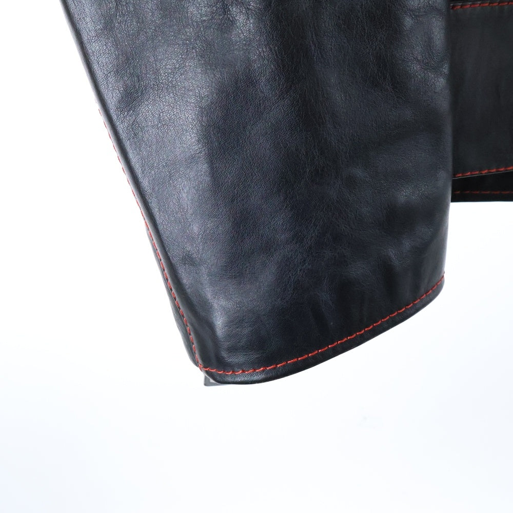 LOEWE(ロエベ) LEATHER JACKET レザージャケット ダブルライダース レッド/ブラック