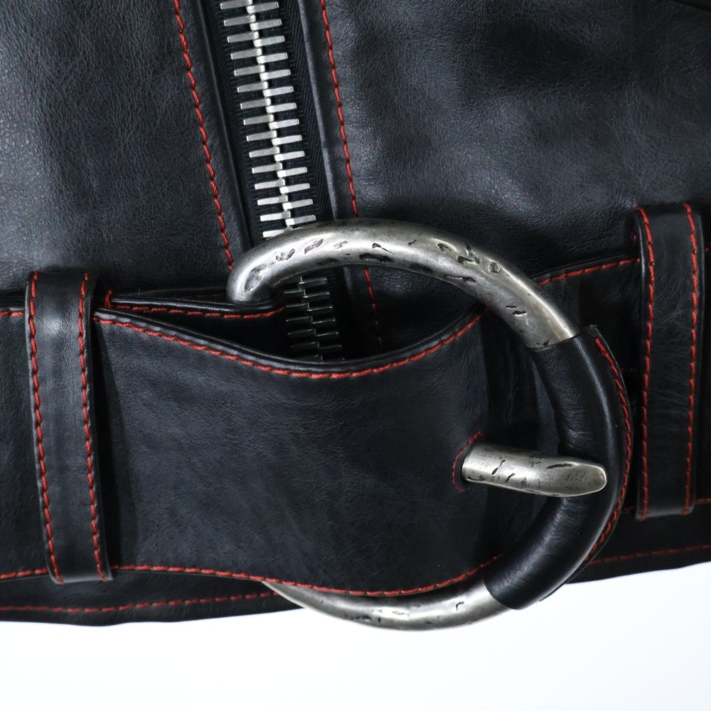 LOEWE(ロエベ) LEATHER JACKET レザージャケット ダブルライダース レッド/ブラック