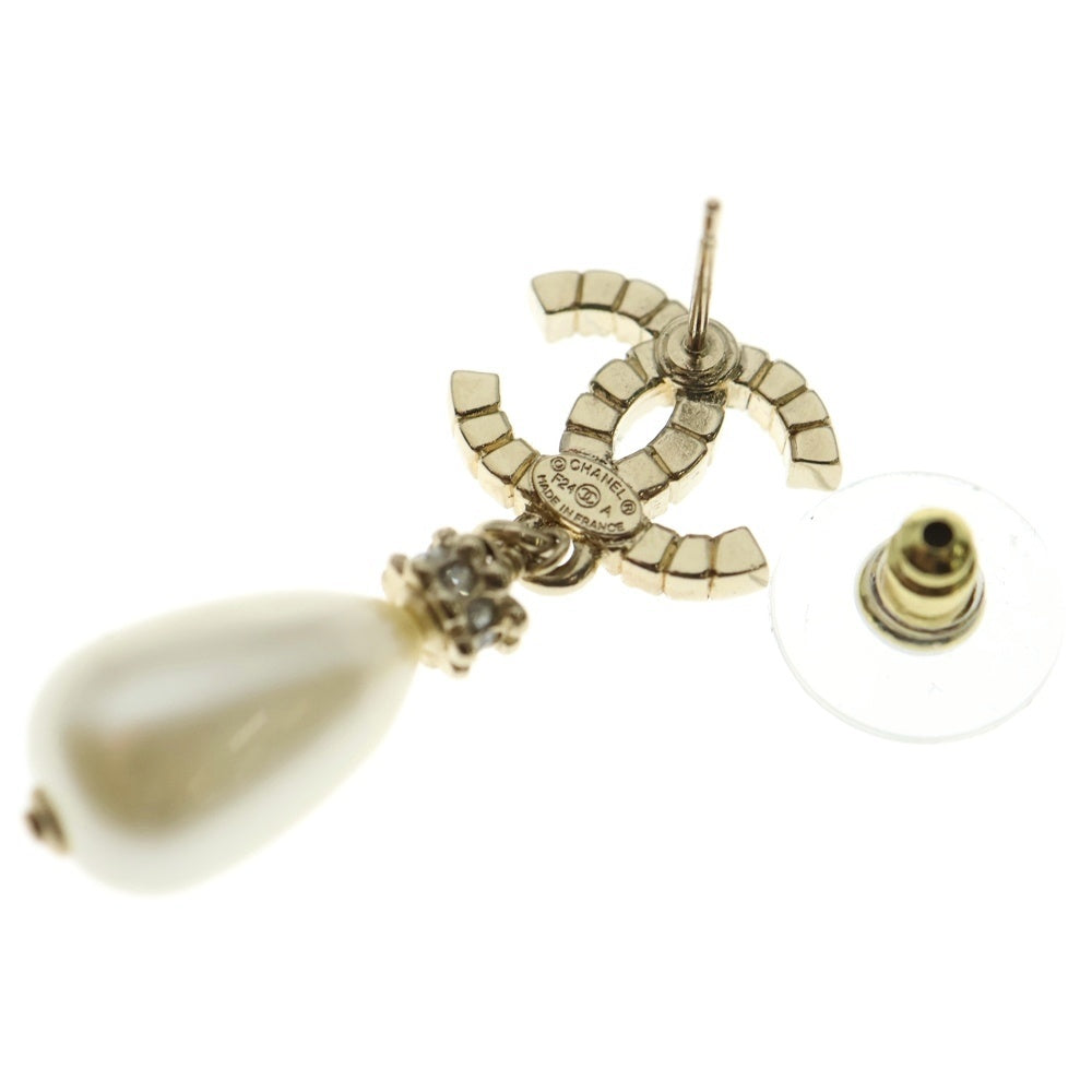 CHANEL(シャネル) ココマーク ラインストーン パールピアス ゴールド/ホワイト F24A