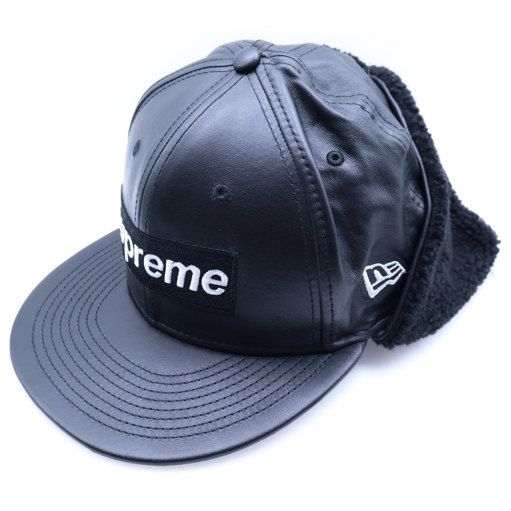 SUPREME(シュプリーム) 22AW × NEW ERA Leather Earflap Box Logo レザーイヤーボックスロゴキャップ 帽子 ブラック