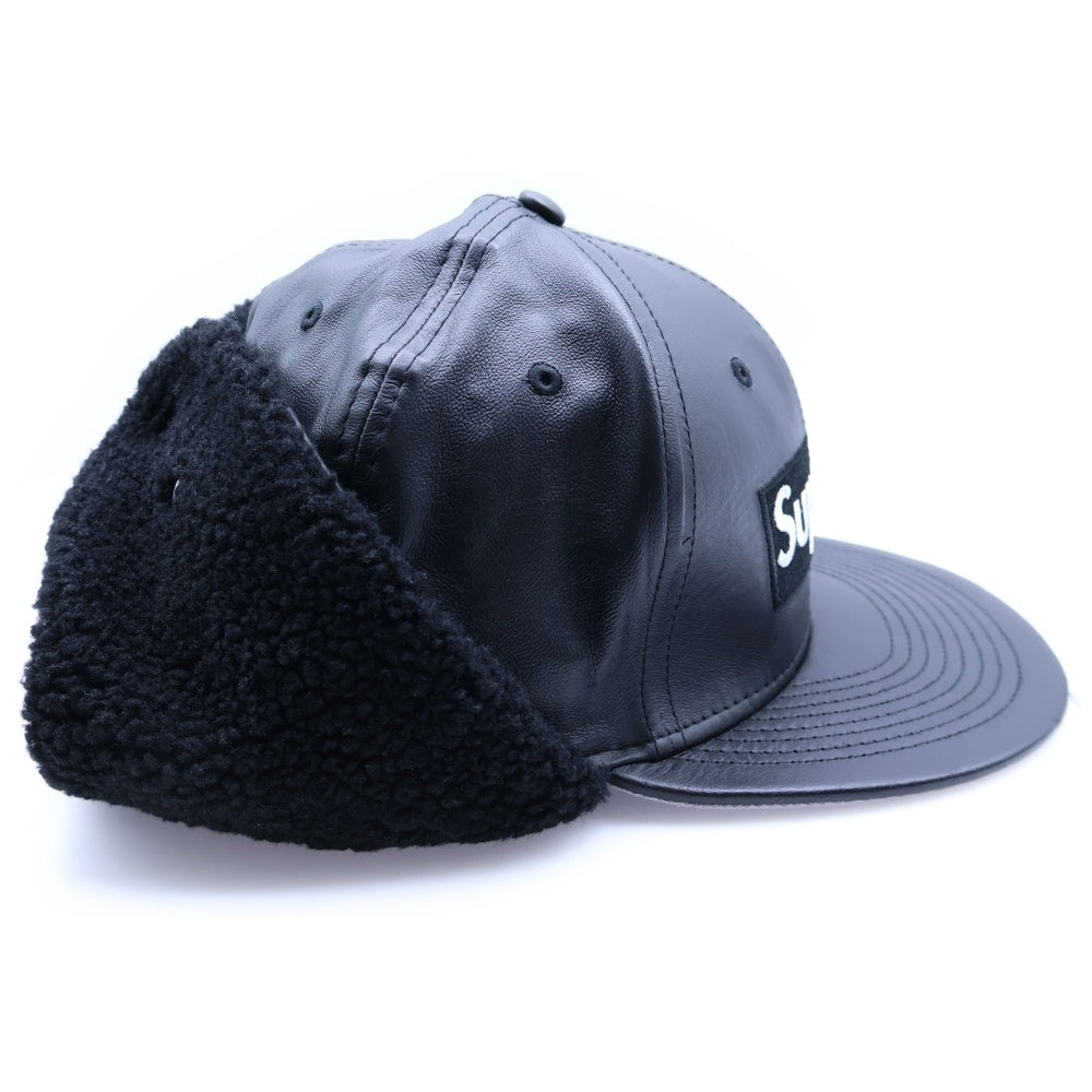 SUPREME(シュプリーム) 22AW × NEW ERA Leather Earflap Box Logo レザーイヤーボックスロゴキャップ 帽子 ブラック