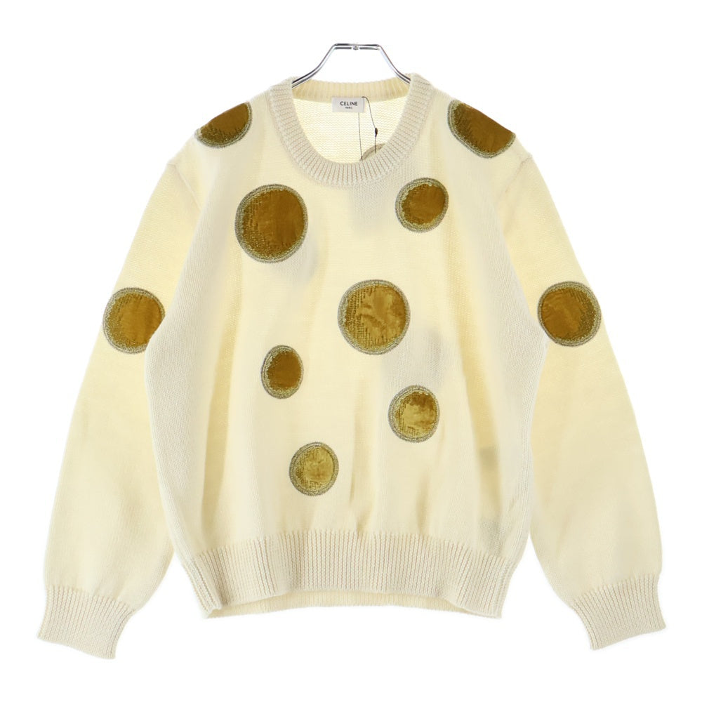 CELINE(セリーヌ) 23AW velvet coin Knit Sweater ベルベット コイン クルーネックニット セーター ホワイト/イエロー 2AD3T270W