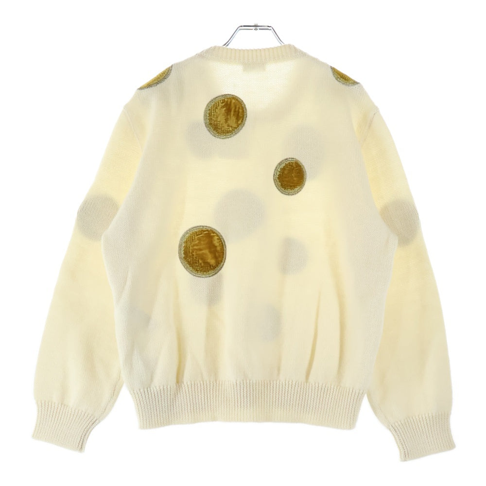 CELINE(セリーヌ) 23AW velvet coin Knit Sweater ベルベット コイン クルーネックニット セーター ホワイト/イエロー 2AD3T270W