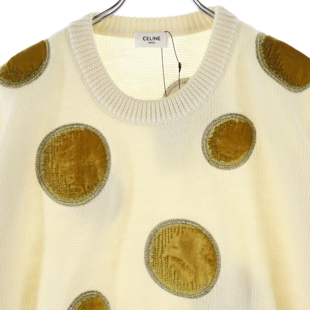 CELINE(セリーヌ) 23AW velvet coin Knit Sweater ベルベット コイン クルーネックニット セーター ホワイト/イエロー 2AD3T270W