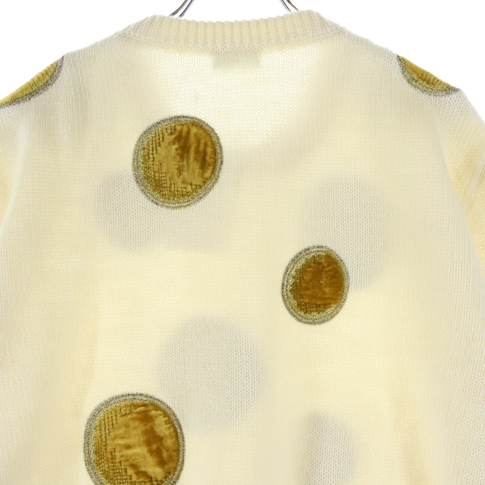 CELINE(セリーヌ) 23AW velvet coin Knit Sweater ベルベット コイン クルーネックニット セーター ホワイト/イエロー 2AD3T270W