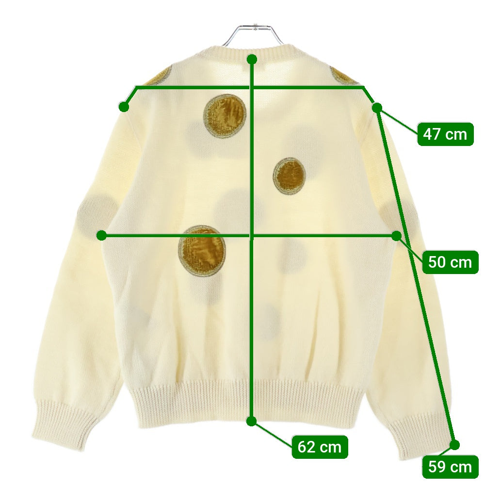 CELINE(セリーヌ) 23AW velvet coin Knit Sweater ベルベット コイン クルーネックニット セーター ホワイト/イエロー 2AD3T270W