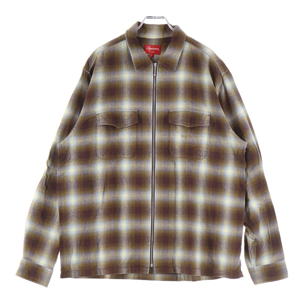 SUPREME(シュプリーム) Shadow Plaid Flannel Zip Up Shirt シャドウプレイドフランネルジップシャツ ブラウン