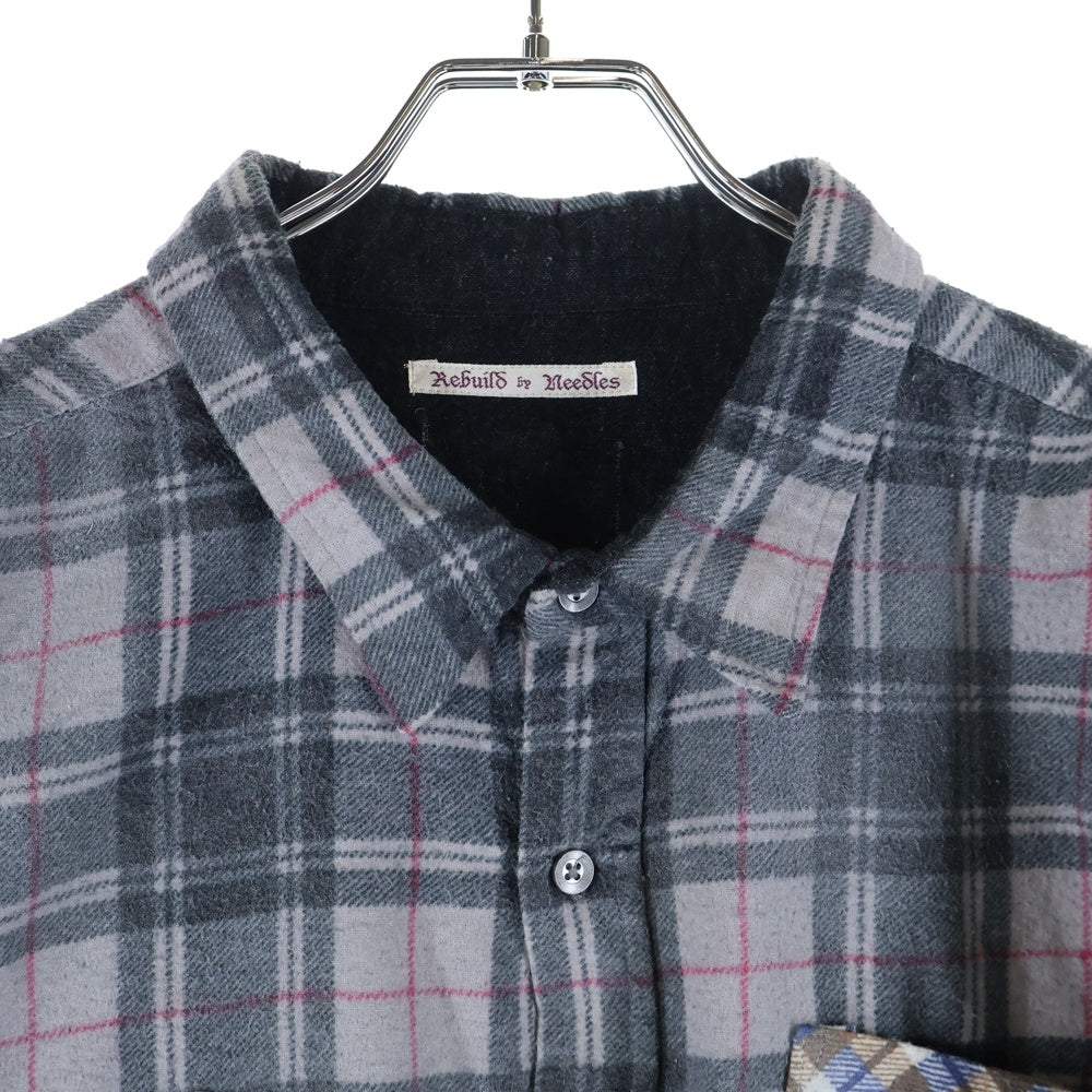 Rebuild by needles(リビルドバイニードルス) Flannnel Ribbon Wide Shirt 再構築 パッチワーク フランネル リメイク チェック 長袖シャツ マルチ LQ308