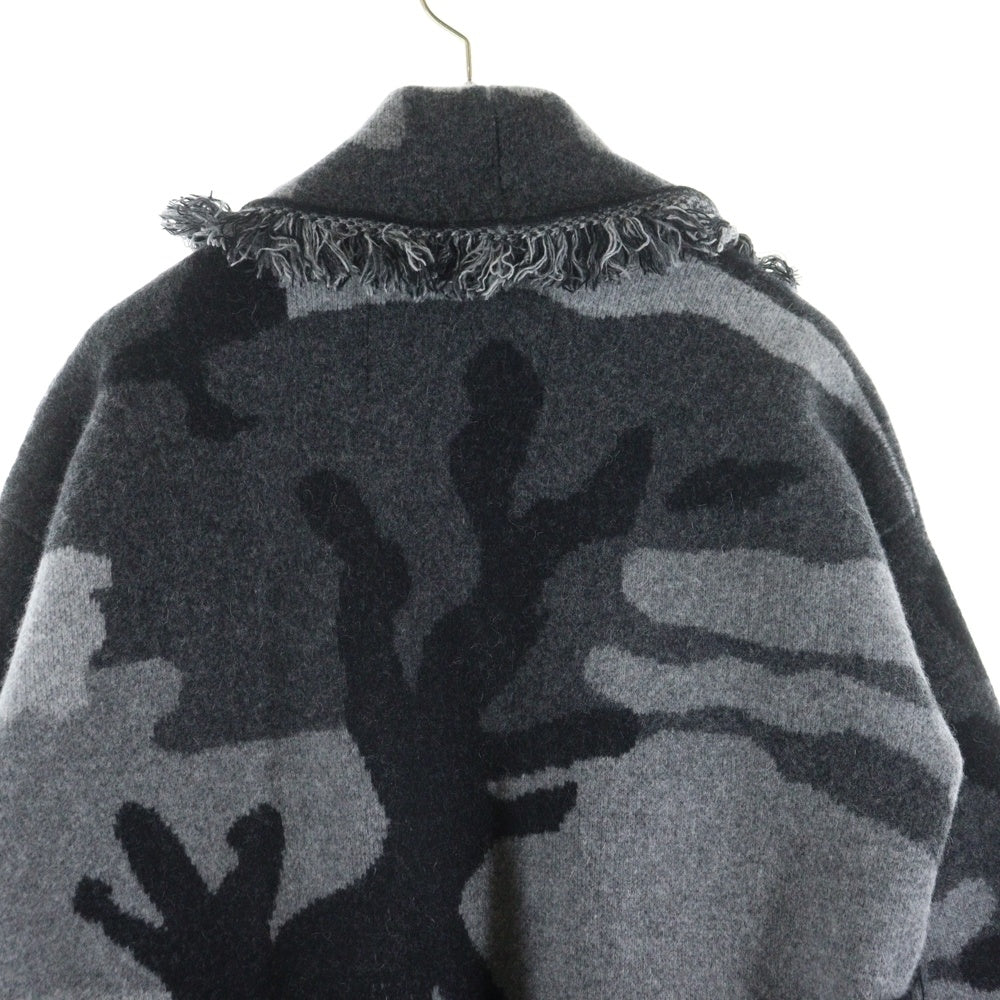 1 PIU 1 UGUALE 3(ウノピゥウノウグァーレトレ) FRINGE ROPE GOWN カモ柄 フリンジ ロープガウン ウールニット セーター グレー/ブラック MRK157 WCA022