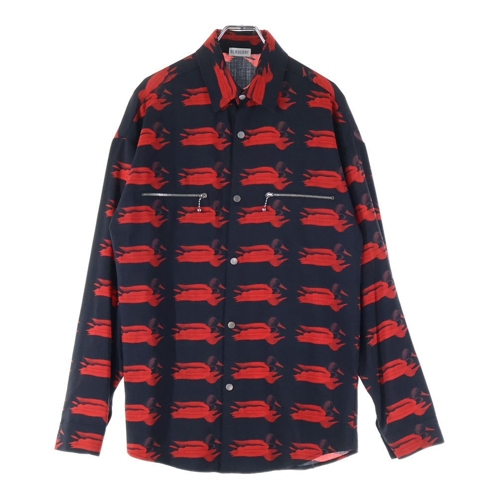 BURBERRY(バーバリー) 総柄デザイン ウール長袖シャツ レッド 8077847
