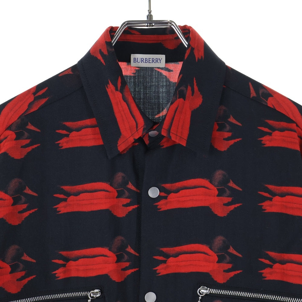 BURBERRY(バーバリー) 総柄デザイン ウール長袖シャツ レッド 8077847