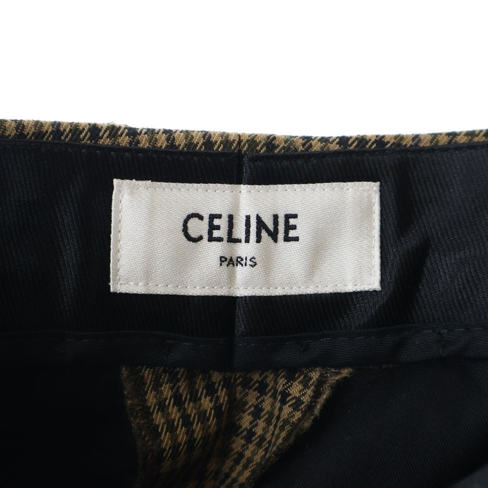 CELINE(セリーヌ) ウール チェック柄 ブーツカットパンツ ブラウン 2P613871H
