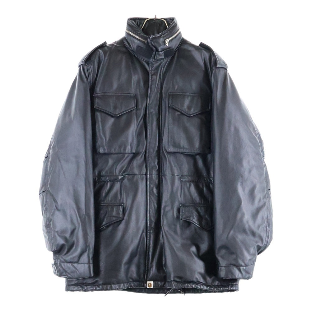 A BATHING APE(アベイシングエイプ) カウハイド マルチポケット レザージャケット ブルゾン ブラック