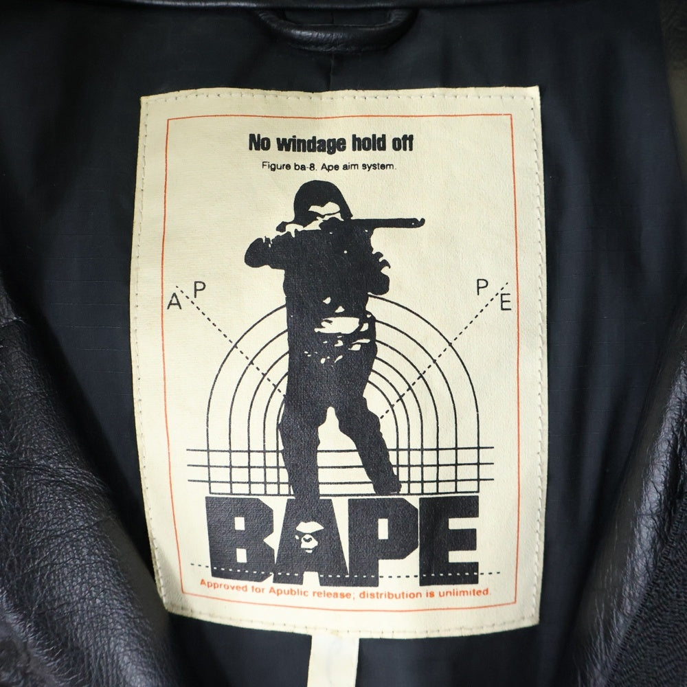 A BATHING APE(アベイシングエイプ) カウハイド マルチポケット レザージャケット ブルゾン ブラック