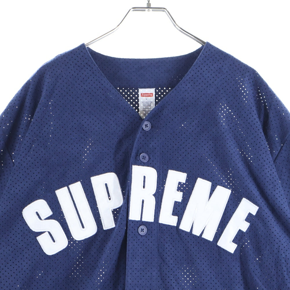 SUPREME(シュプリーム) 24SS Ultrasuede Mesh Beseball Jersey ウルトラ スエード メッシュ ベースボールシャツ ネイビー
