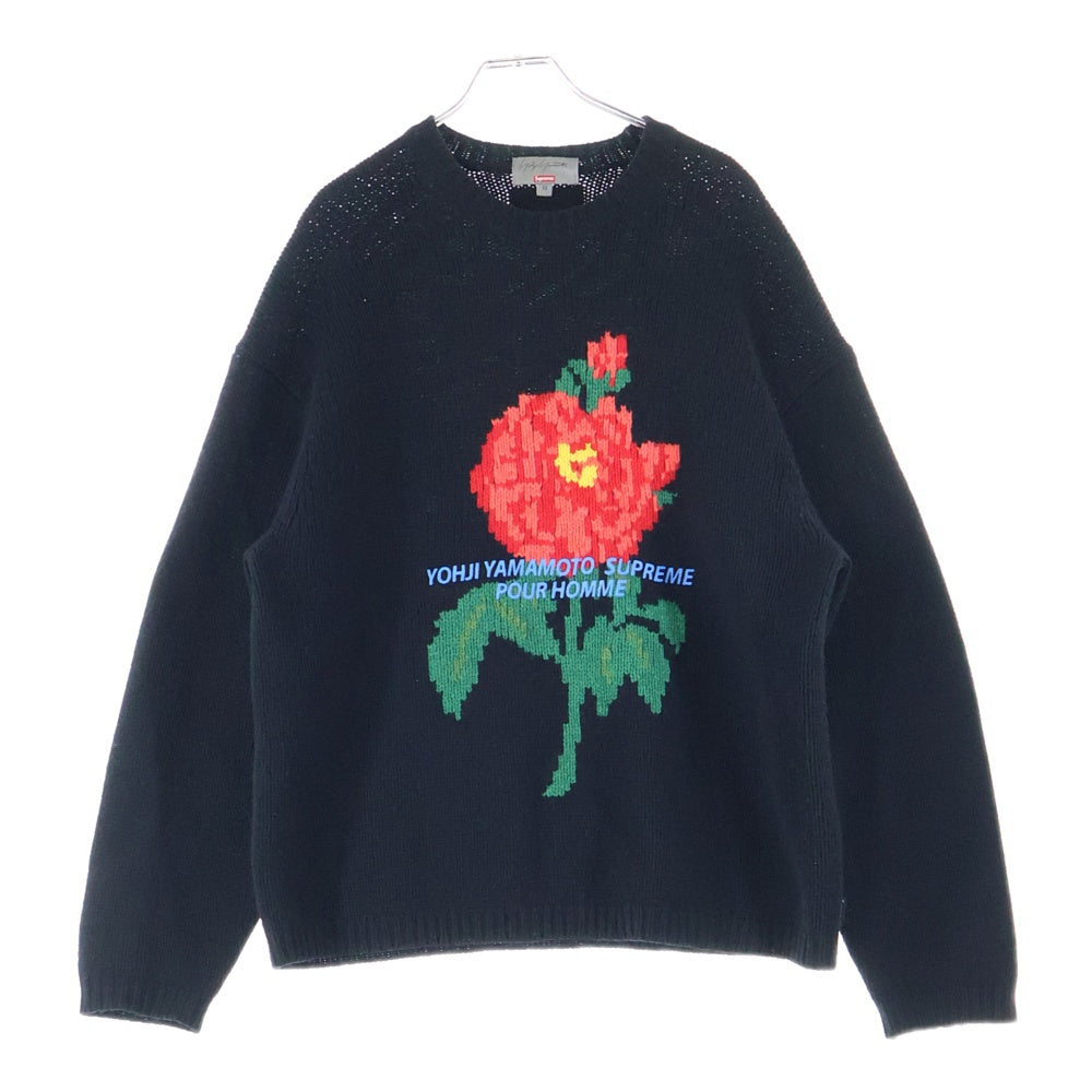 SUPREME(シュプリーム) 20AW × YOHJI YAMAMOTO sweater ヨウジヤマモト フロント花デザイン クルーネックニットセーター ブラック