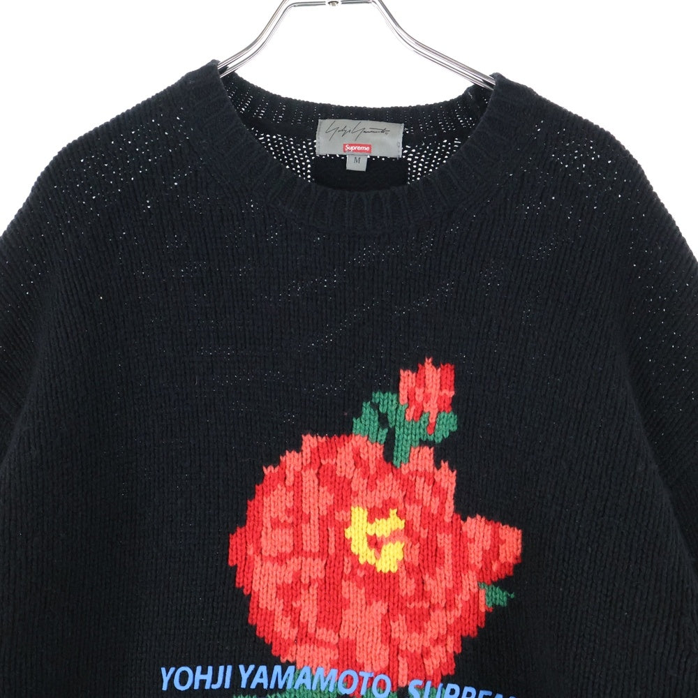 SUPREME(シュプリーム) 20AW × YOHJI YAMAMOTO sweater ヨウジヤマモト フロント花デザイン クルーネックニットセーター ブラック