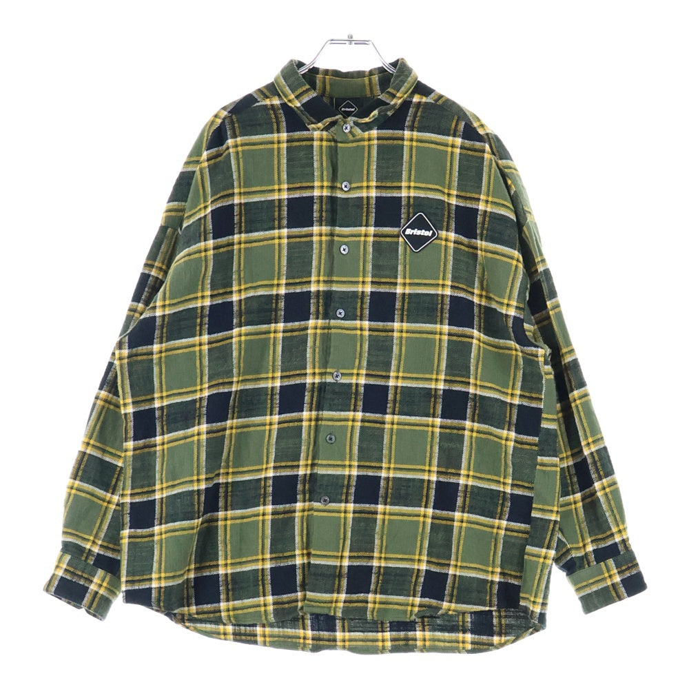 F.C.R.B./F.C.Real Bristol/FCRB(エフシーアールビー/エフシーレアルブリストル) FLANNEL BIG LOGO BAGGY SHIRT フランネルチェックシャツ グリーン/イエロー FCRB-242092