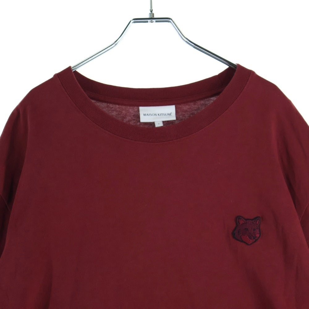 MAISON KITSUNE(メゾンキツネ) BOLD FOX HEAD PATCH OVERSIZE TEE フォックスヘッドパッチ 半袖Tシャツ カットソー ボルドー LM00107KJ0119