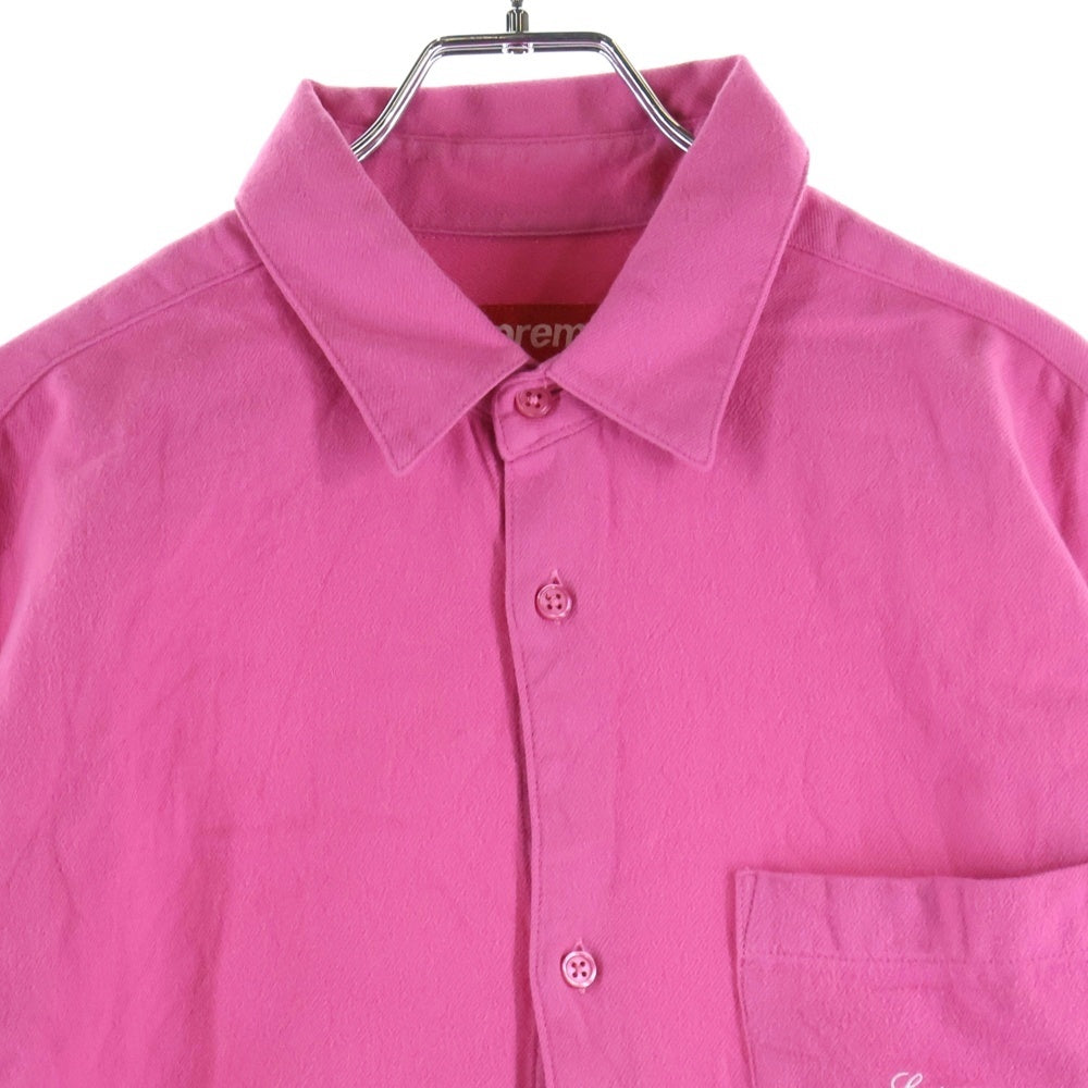 SUPREME(シュプリーム) 23AW FLANNEL SHIRT ロゴ刺繍 フランネルシャツ 長袖シャツ ピンク
