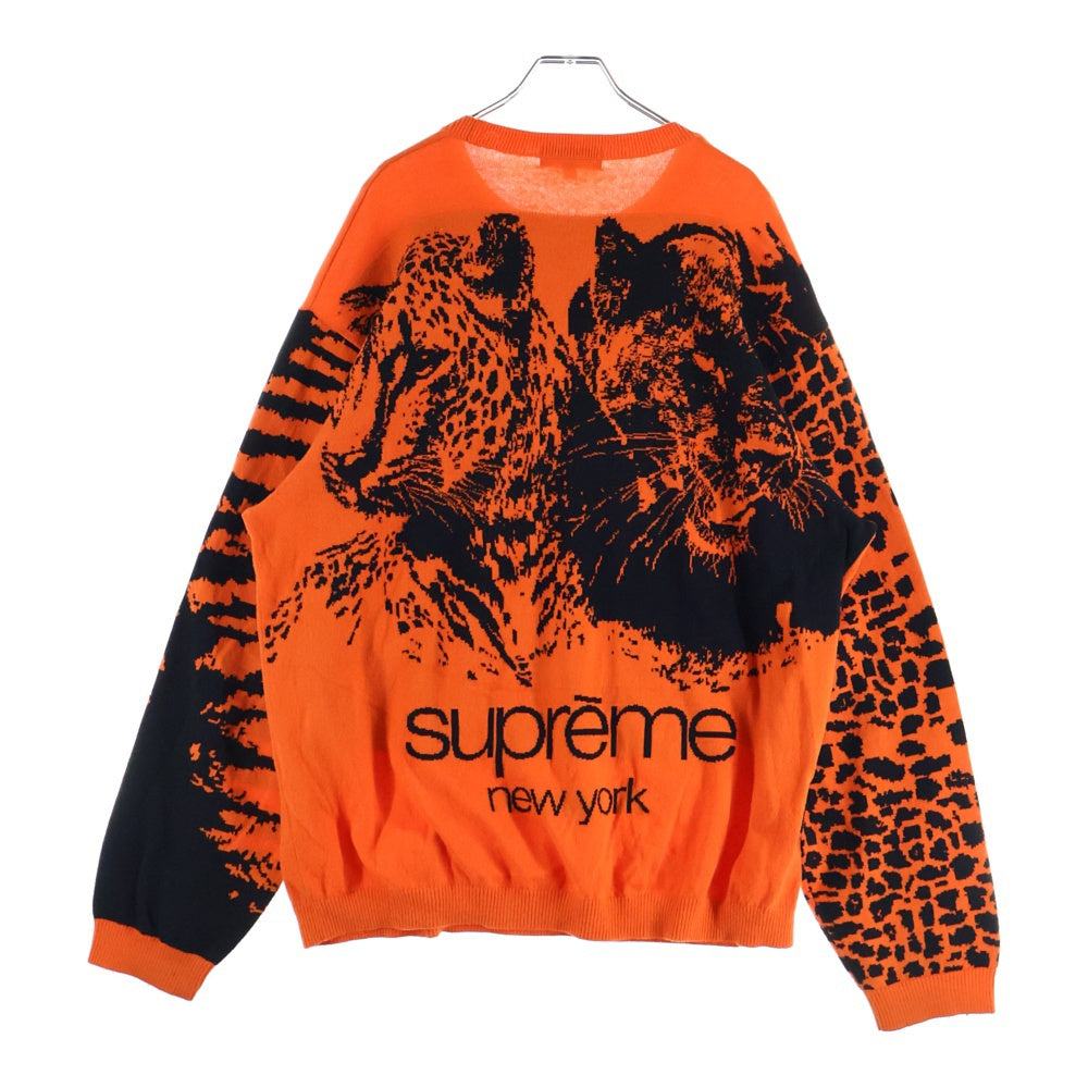 SUPREME(シュプリーム) 23AW Big Cats Jacquard L/S Top ジャガード刺繍 クルーネックセーター ニット オレンジ