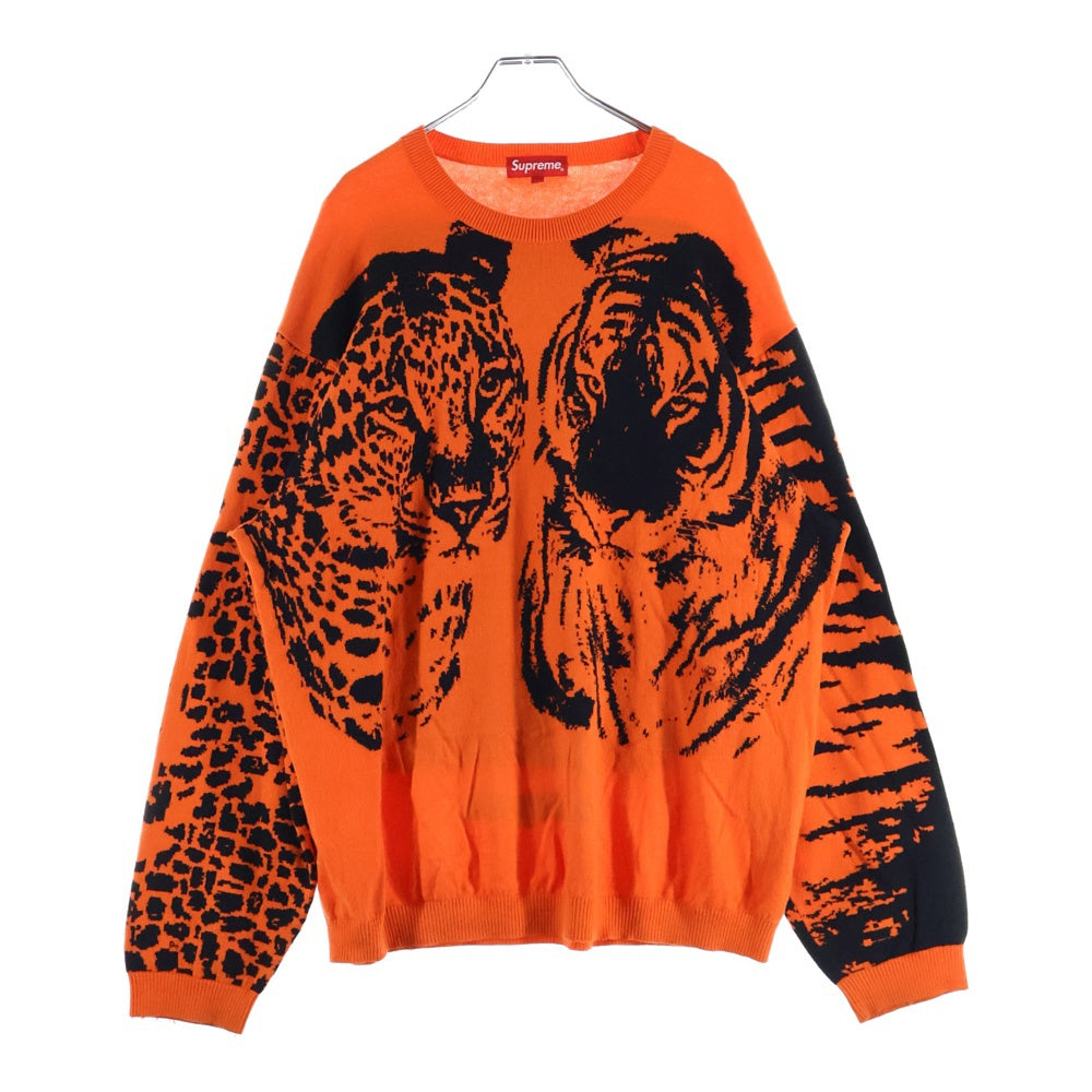 SUPREME(シュプリーム) 23AW Big Cats Jacquard L/S Top ジャガード刺繍 クルーネックセーター ニット オレンジ