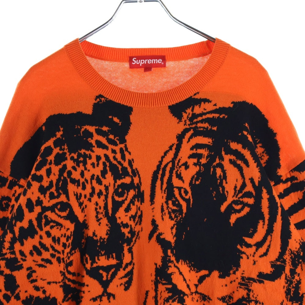 SUPREME(シュプリーム) 23AW Big Cats Jacquard L/S Top ジャガード刺繍 クルーネックセーター ニット オレンジ