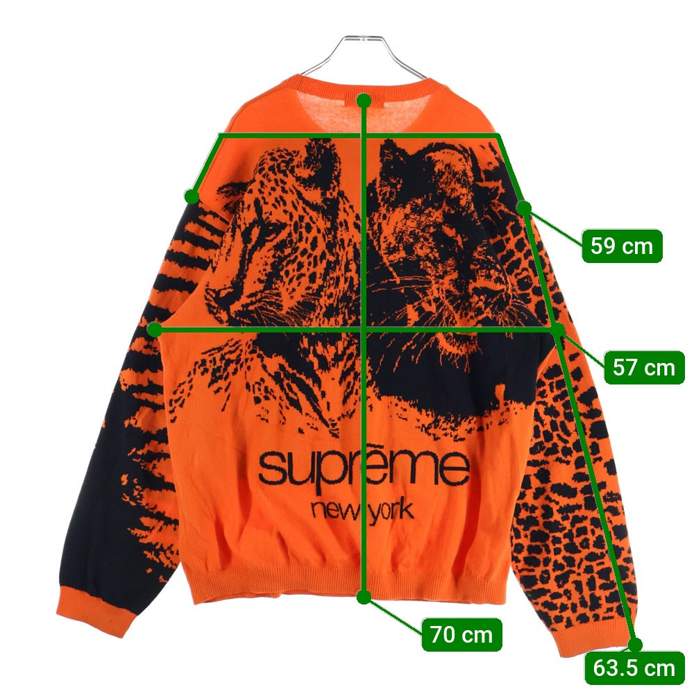 SUPREME(シュプリーム) 23AW Big Cats Jacquard L/S Top ジャガード刺繍 クルーネックセーター ニット オレンジ
