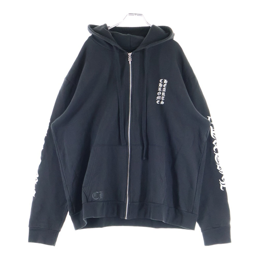 CHROME HEARTS(クロムハーツ) THRML HD ZIP 袖英字プリントジップアップパーカー フーディー ブラック