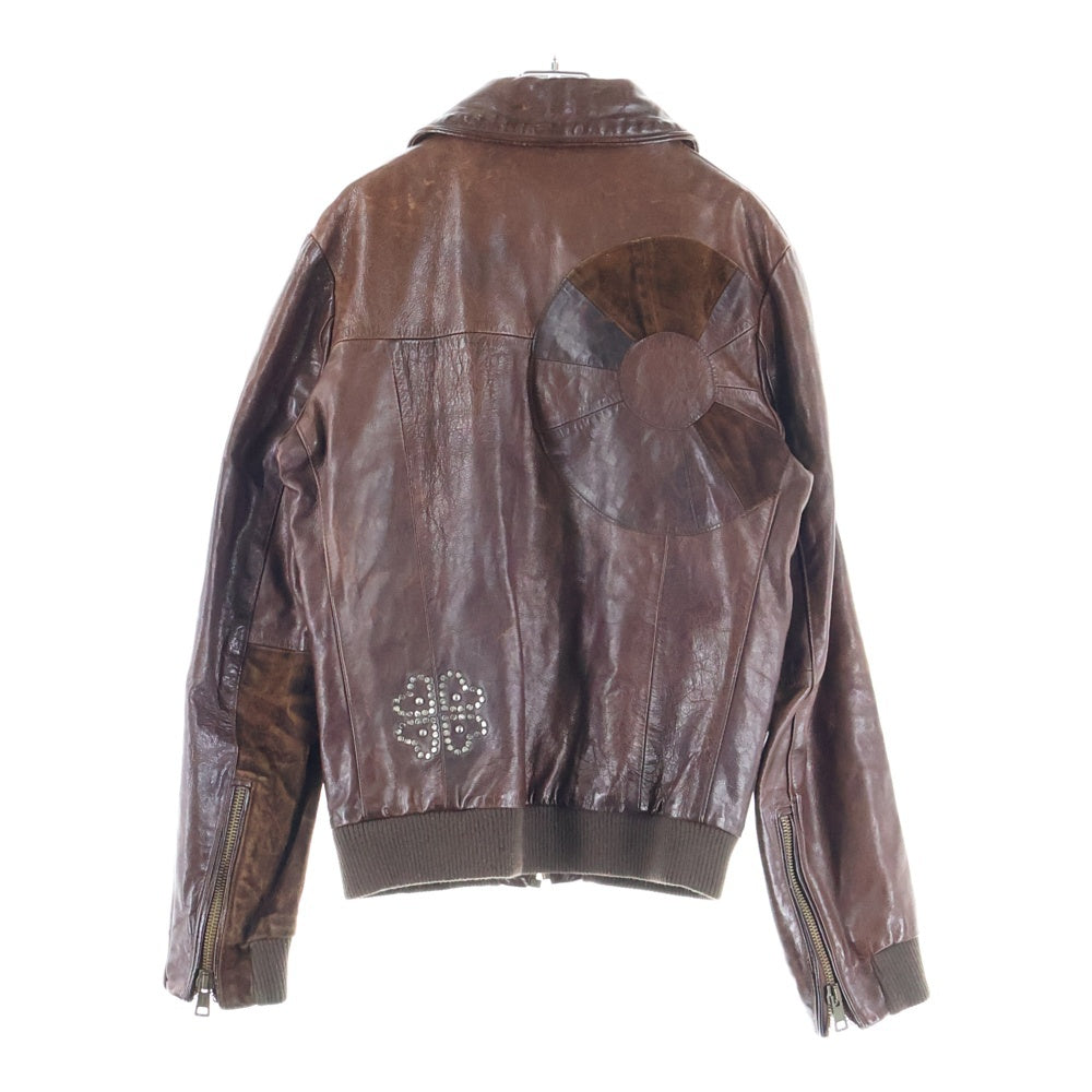 GOLDEN GOOSE DELUXE BRAND(ゴールデングースデラックスブランド) 00s フラワー スタッズ ジップ レザー ジャケット ブラウン